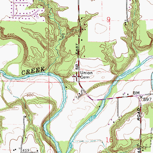 Topographic Map of Union Cemetery, IN