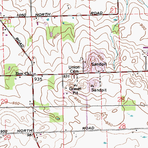 Topographic Map of Union Cemetery, IN