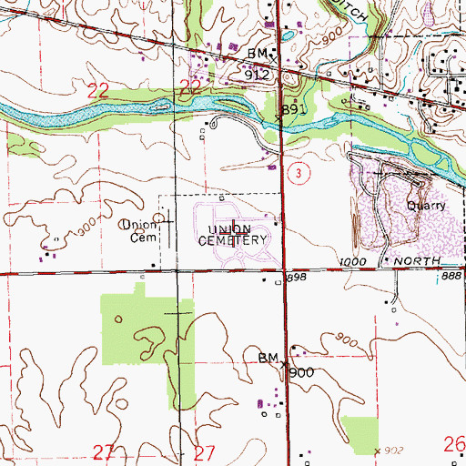 Topographic Map of Union Cemetery, IN