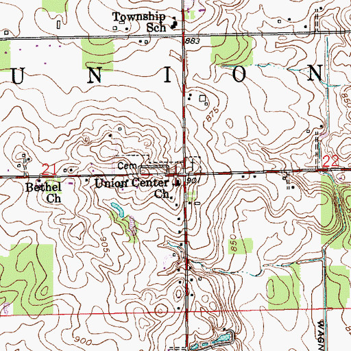 Topographic Map of Union Center Church, IN