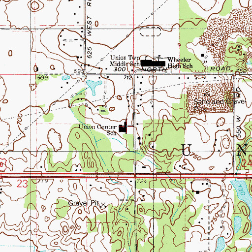 Topographic Map of Union Center Elementary School, IN