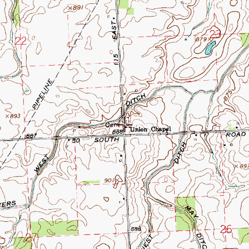 Topographic Map of Union Chapel, IN