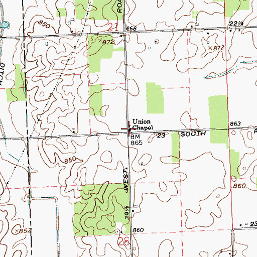 Topographic Map of Union Chapel, IN