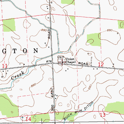 Topographic Map of Union Chapel, IN