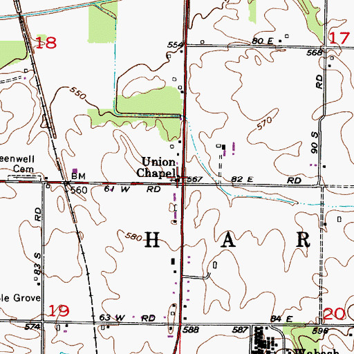 Topographic Map of Union Chapel, IN