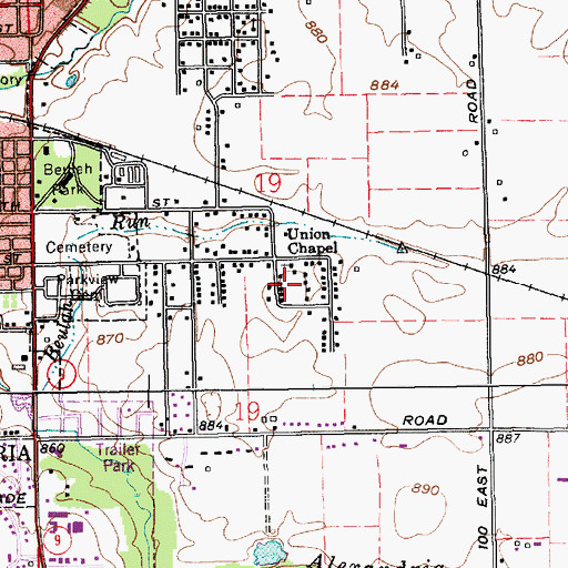 Topographic Map of Union Chapel, IN