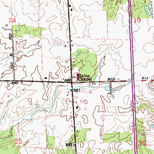 Topographic Map of Union Chapel, IN