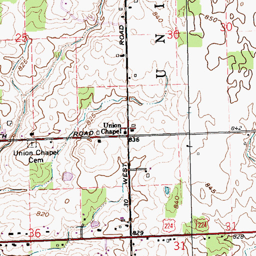 Topographic Map of Union Chapel, IN