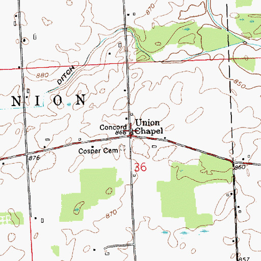 Topographic Map of Union Chapel, IN