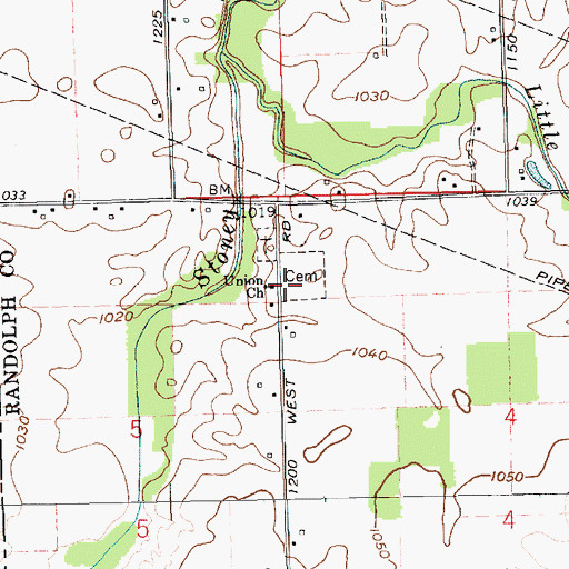 Topographic Map of Union Church, IN