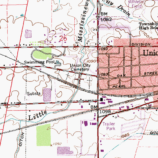 Topographic Map of Union City Cemetery, IN
