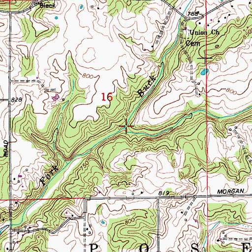 Topographic Map of Union Creek, IN