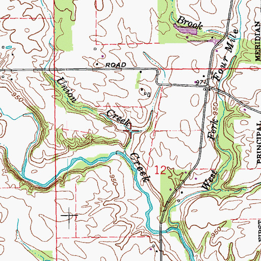 Topographic Map of Union Creek, IN