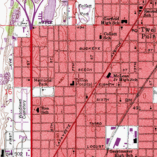 Topographic Map of Union Hospital, IN