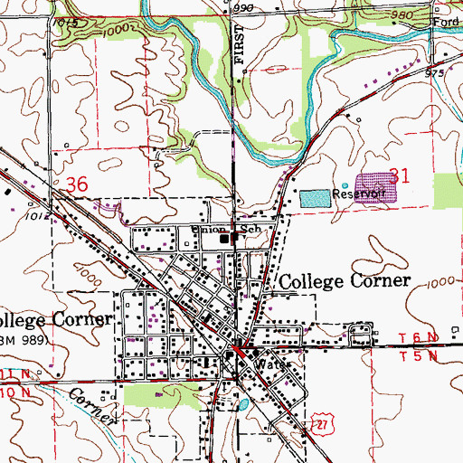 Topographic Map of Union Township School, IN