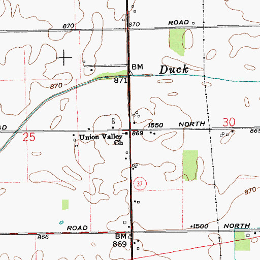 Topographic Map of Union Valley Church, IN