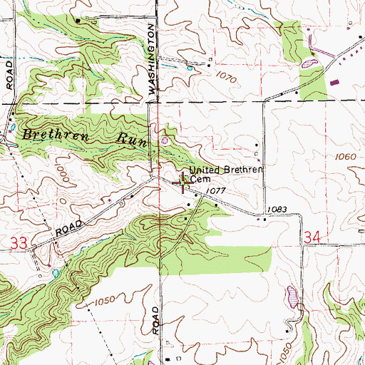 Topographic Map of United Brethren Church Cemetery, IN