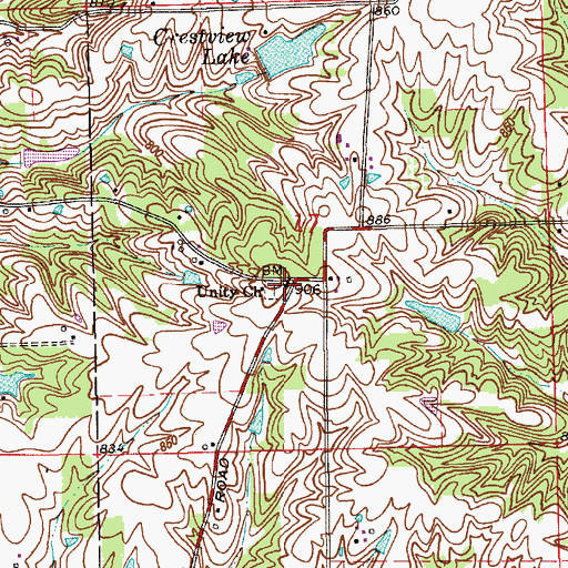 Topographic Map of Unity Church, IN