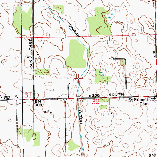 Topographic Map of Unrah Ditch, IN