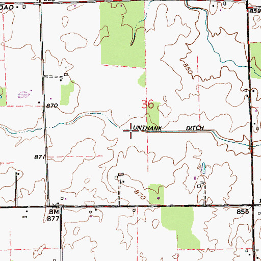Topographic Map of Unthank Ditch, IN