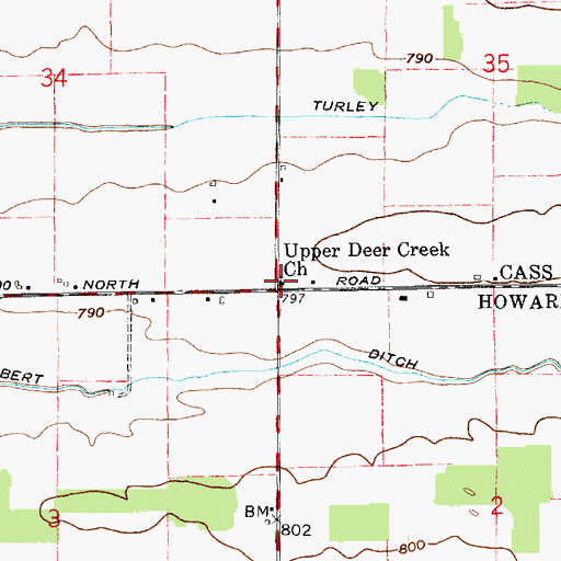 Topographic Map of Upper Deer Creek Church, IN