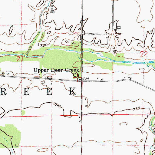 Topographic Map of Upper Deer Creek Church, IN
