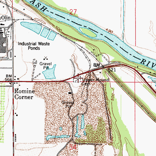 Topographic Map of Upper Mound Cemetery, IN
