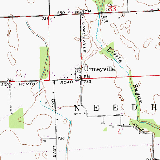 Topographic Map of Urmeyville, IN