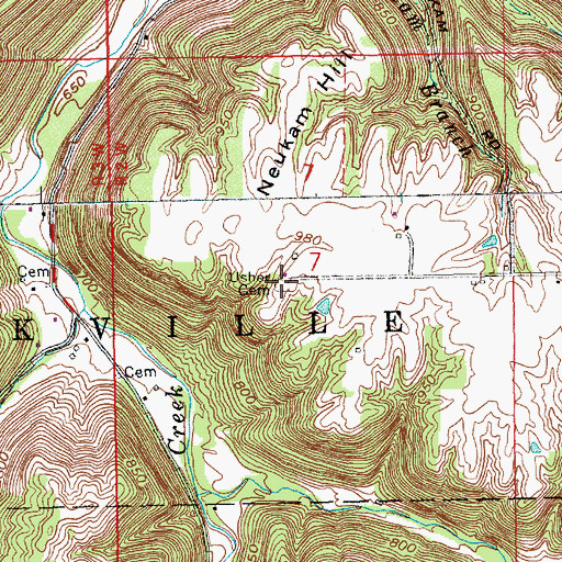 Topographic Map of Usher Cemetery, IN