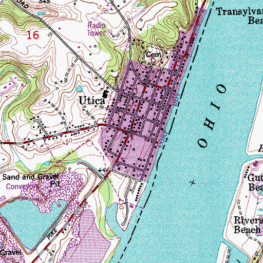 Topographic Map of Utica, IN