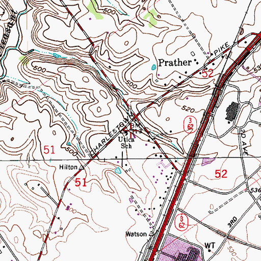 Topographic Map of Utica School, IN