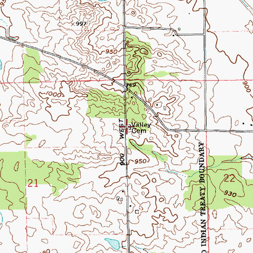 Topographic Map of Valley Cemetery, IN