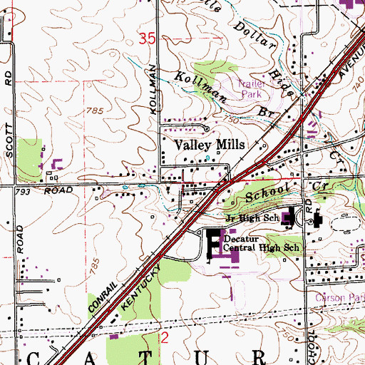 Topographic Map of Valley Mills, IN