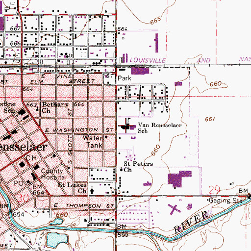 Topographic Map of Van Rensselaer Elementary School, IN
