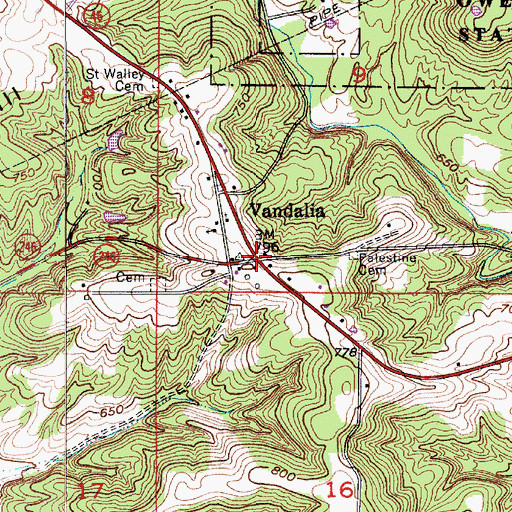 Topographic Map of Vandalia, IN