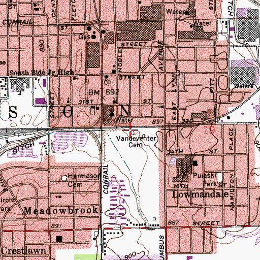 Topographic Map of Vandeventer Cemetery, IN