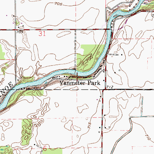 Topographic Map of Vanmeter Park, IN