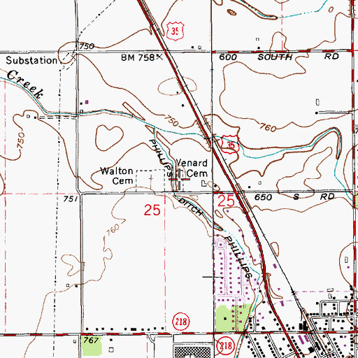 Topographic Map of Venard Cemetery, IN