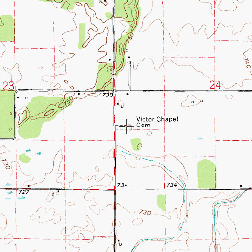 Topographic Map of Victor Chapel Cemetery, IN