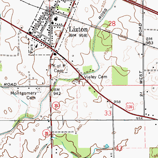 Topographic Map of Vieley Cemetery, IN