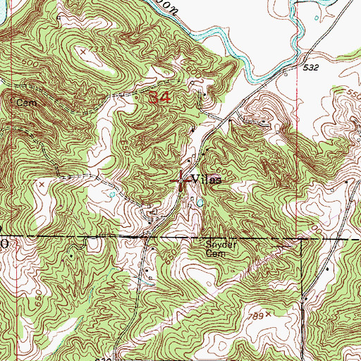 Topographic Map of Vilas, IN