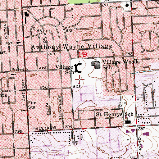 Topographic Map of Village Elementary School, IN