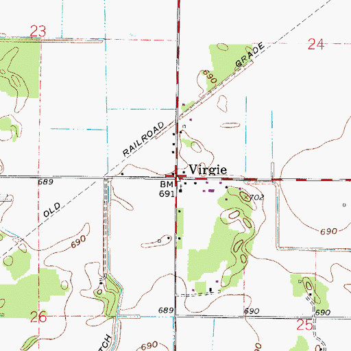 Topographic Map of Virgie, IN