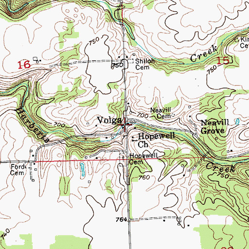 Topographic Map of Volga, IN