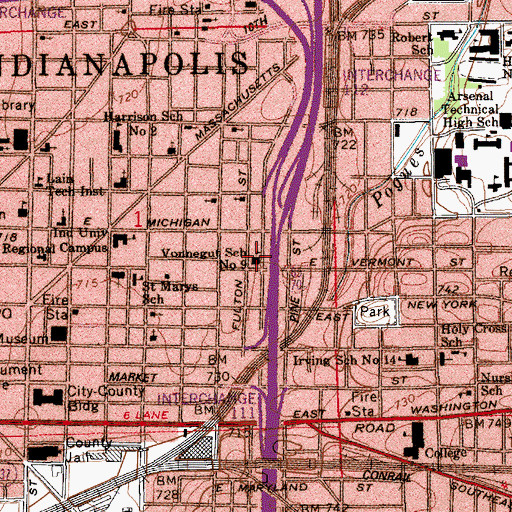 Topographic Map of Vonnegut School Number 9 (historical), IN