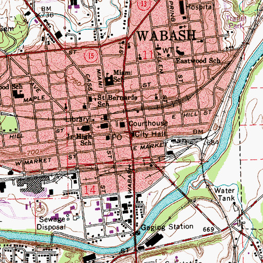 Topographic Map of Wabash, IN