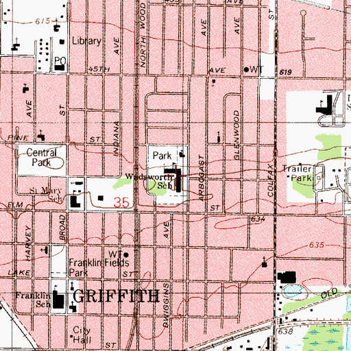 Topographic Map of Elsie Wadsworth Elementary School, IN