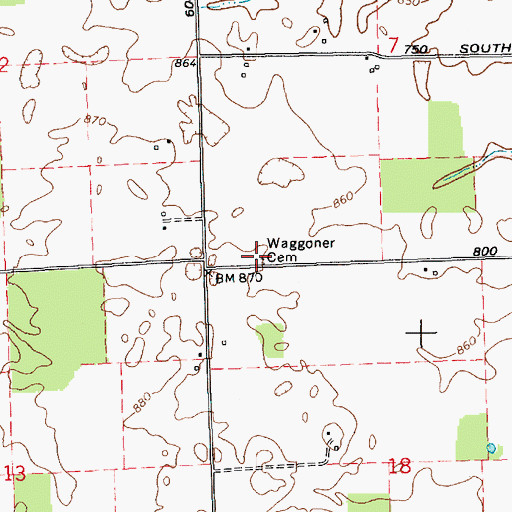Topographic Map of Waggoner Cemetery, IN