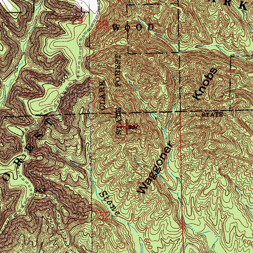 Topographic Map of Waggoner Knobs, IN