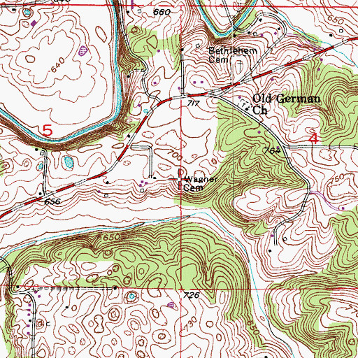 Topographic Map of Wagner Cemetery, IN